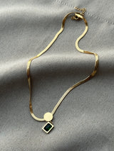 Snake Chain Necklace with Green Stone