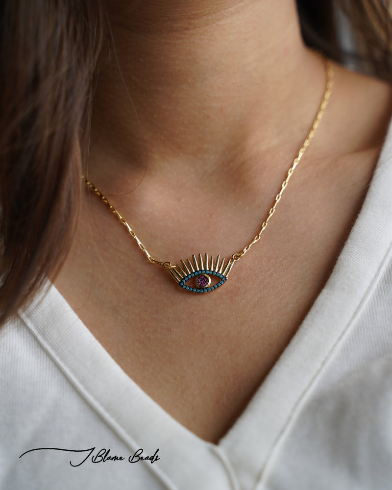 Blue Studded Evil Eye Necklace